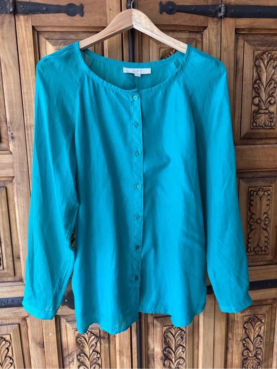 LOFT Tops - LOFT Teal Long-Sleeve Button-Front Sheer Blouse